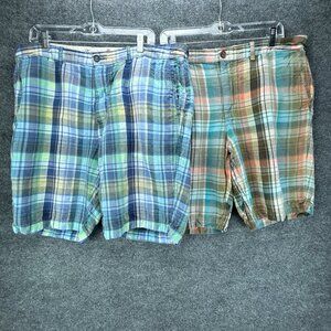 Tommy Bahama Shorts Lot of 2 Sz 38 Linen Blend Golf Plaid Preppy Casual 10"